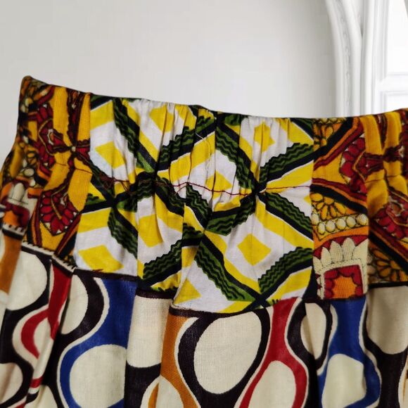 Vintage 70s Psychedelic Skirt Size S Wavy Geometric Print Elastic Waist Knee - Picture 5 of 15